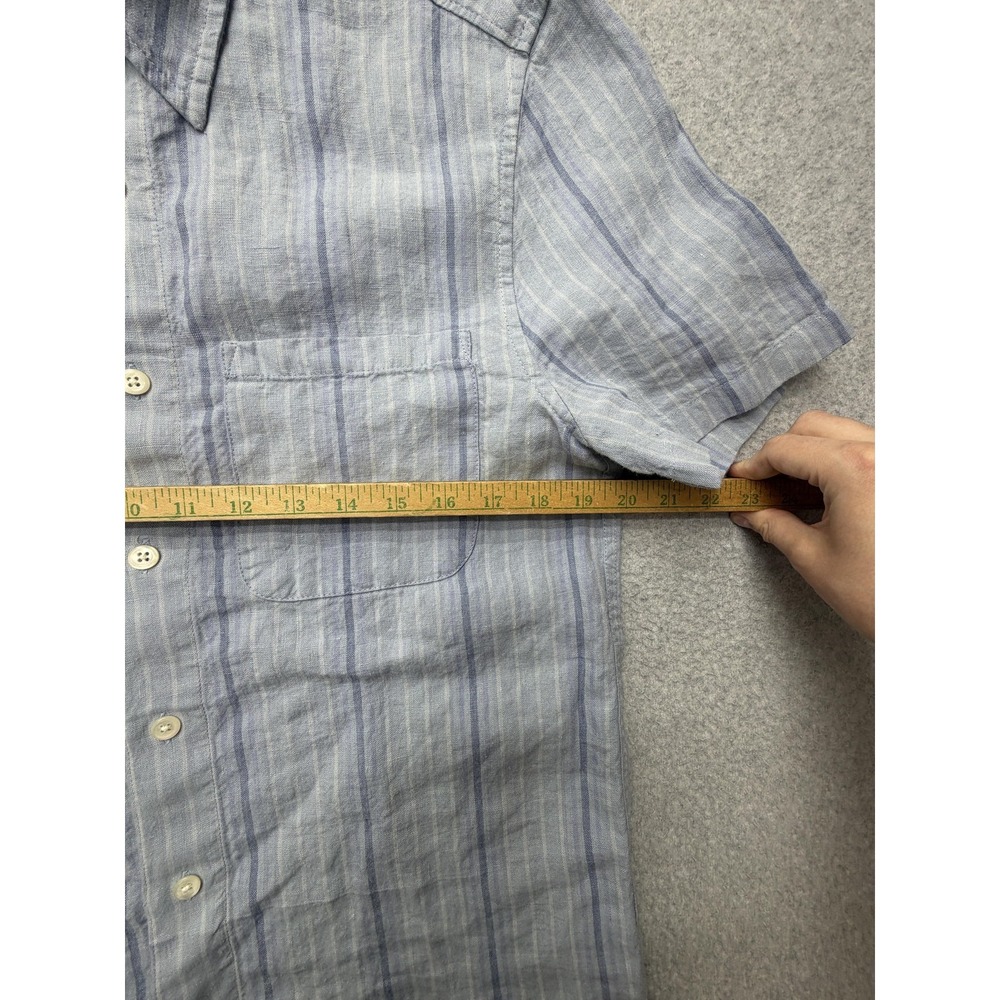Madewell Shirt Womens Small Blue Striped Linen Short Sleeve Button Up - Picture 6 of 9